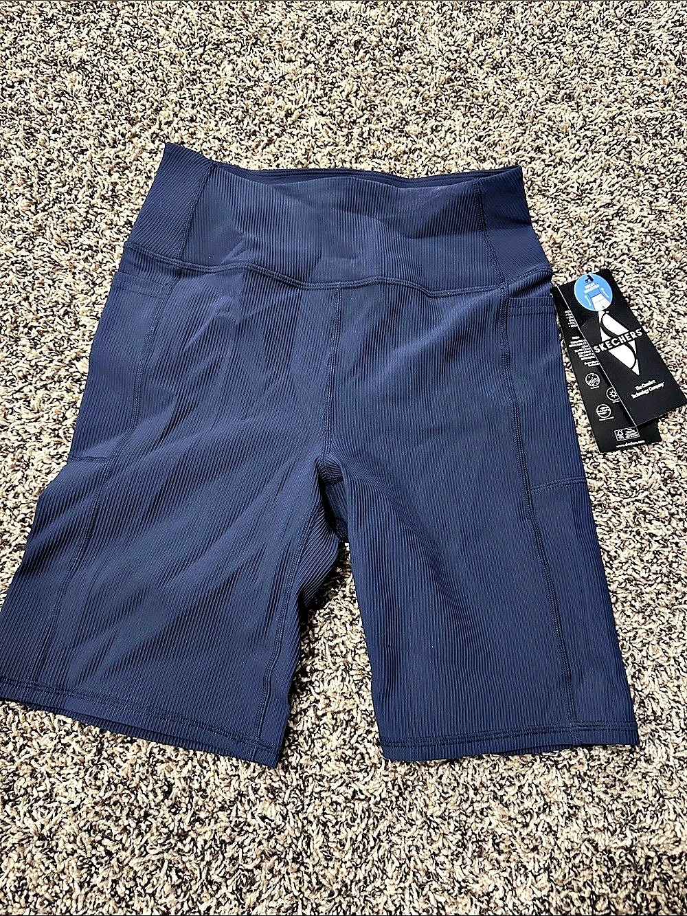 Skechers GO Walk Ribbed High Waist 8 Inch Bike Shorts Blue Medium